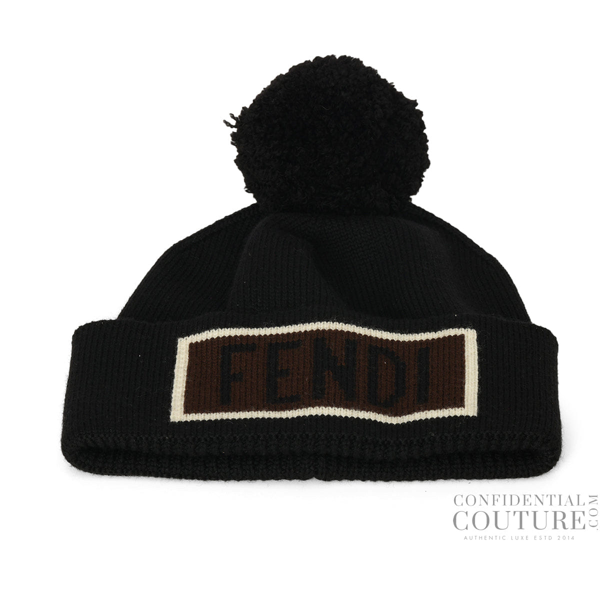 Fendi Black Pompon 100% Fleece Wool Beanie - 210x 240 mm