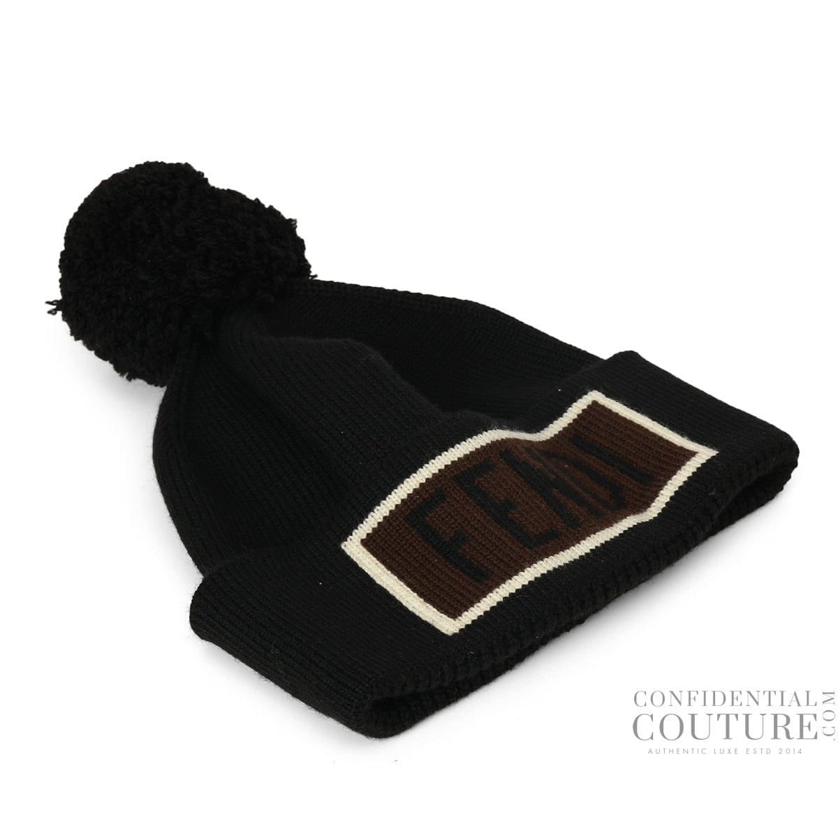 Fendi Black Pompon 100% Fleece Wool Beanie - 210x 240 mm