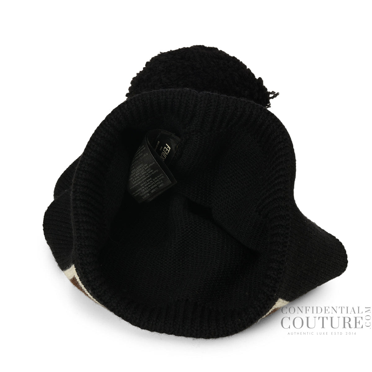 Fendi Black Pompon 100% Fleece Wool Beanie - 210x 240 mm