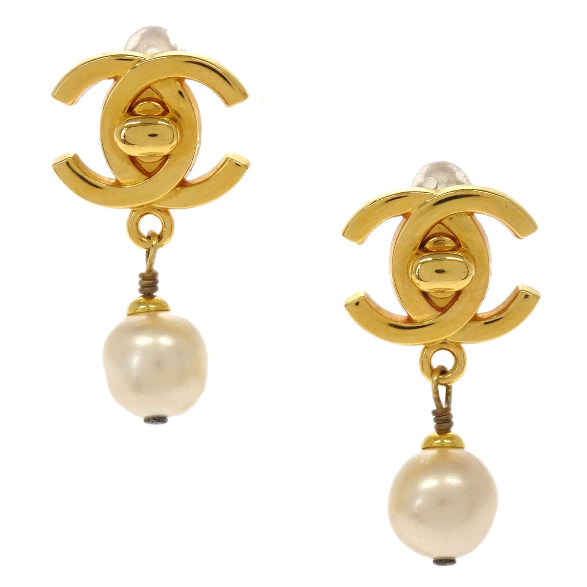Chanel Turnlock Small Costume Pearl Dangle Clip - On Earrings 97P