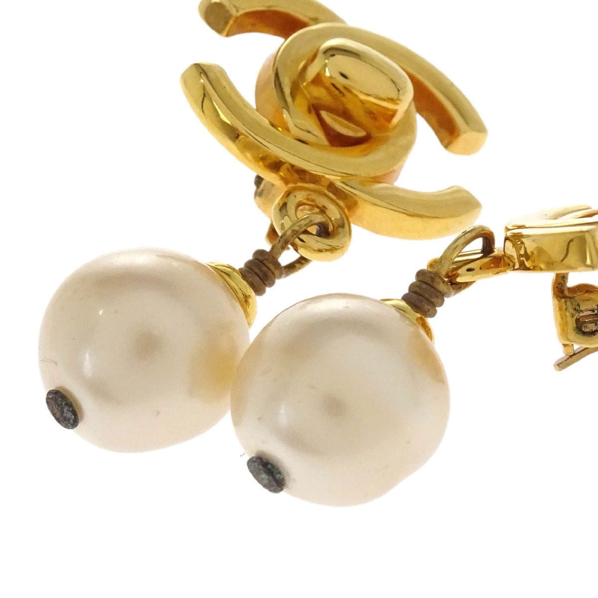 Chanel Turnlock Small Costume Pearl Dangle Clip - On Earrings 97P