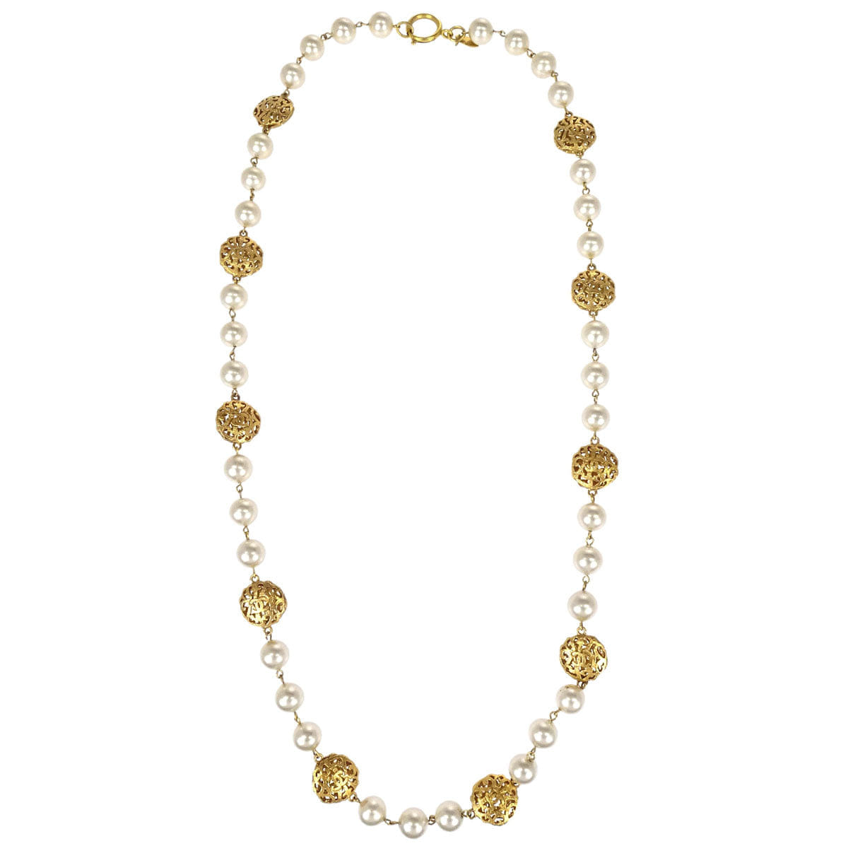 Chanel Chain Necklace Gold Costume Pearl 25