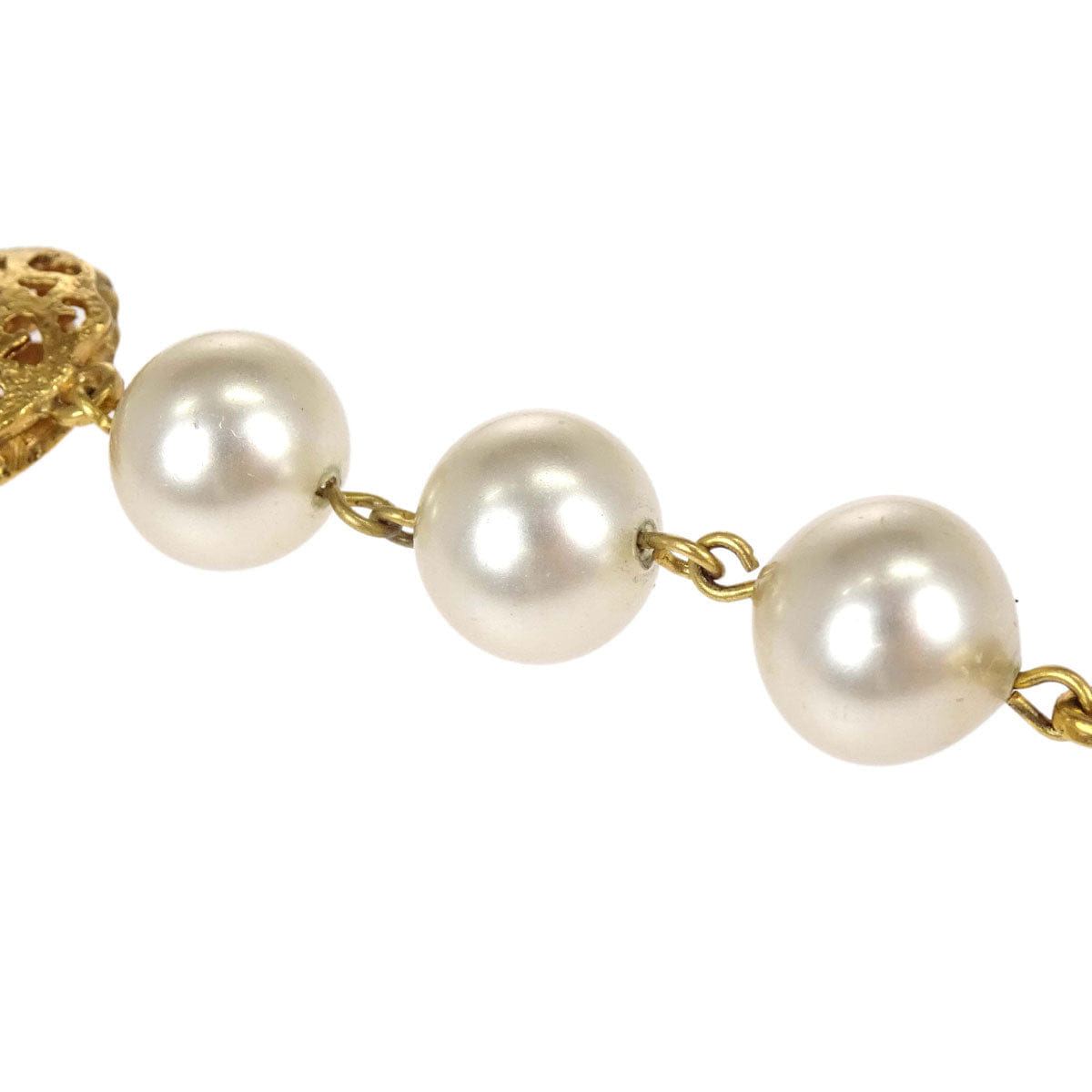 Chanel Chain Necklace Gold Costume Pearl 25