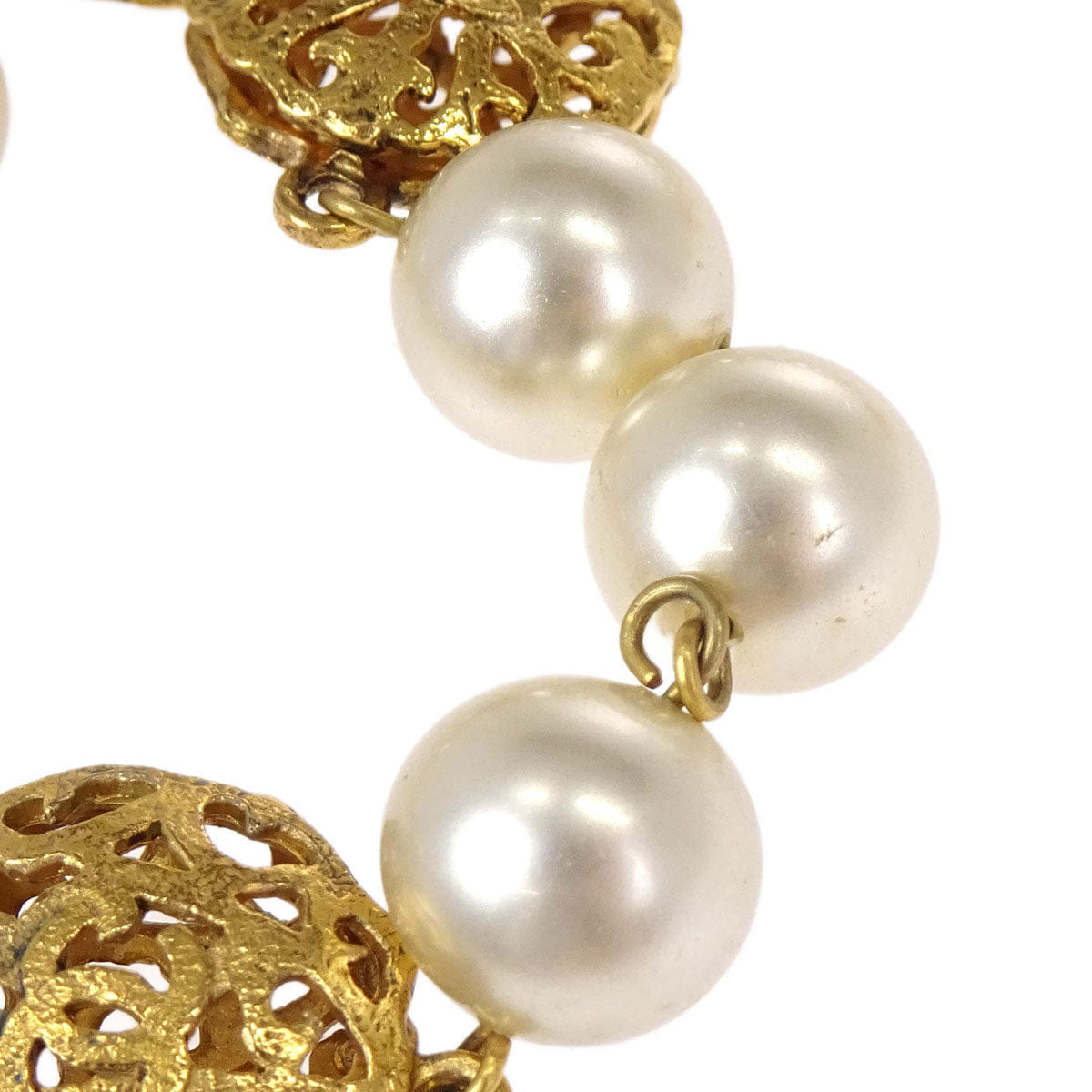 Chanel Chain Necklace Gold Costume Pearl 25