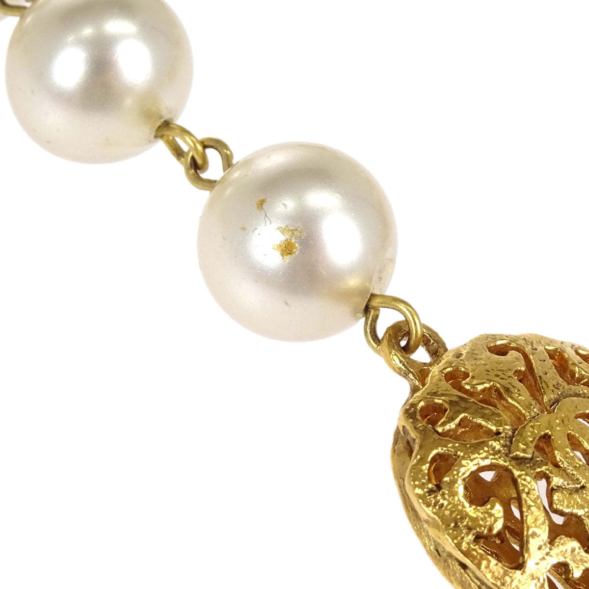 Chanel Chain Necklace Gold Costume Pearl 25