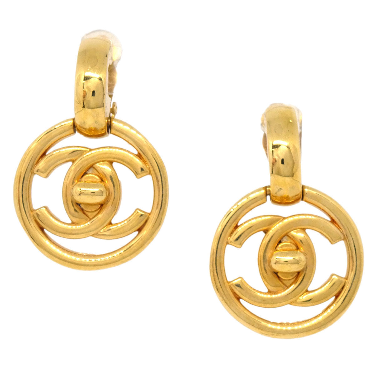 Chanel Dangle Turnlock Clip - On Earrings Gold 97P
