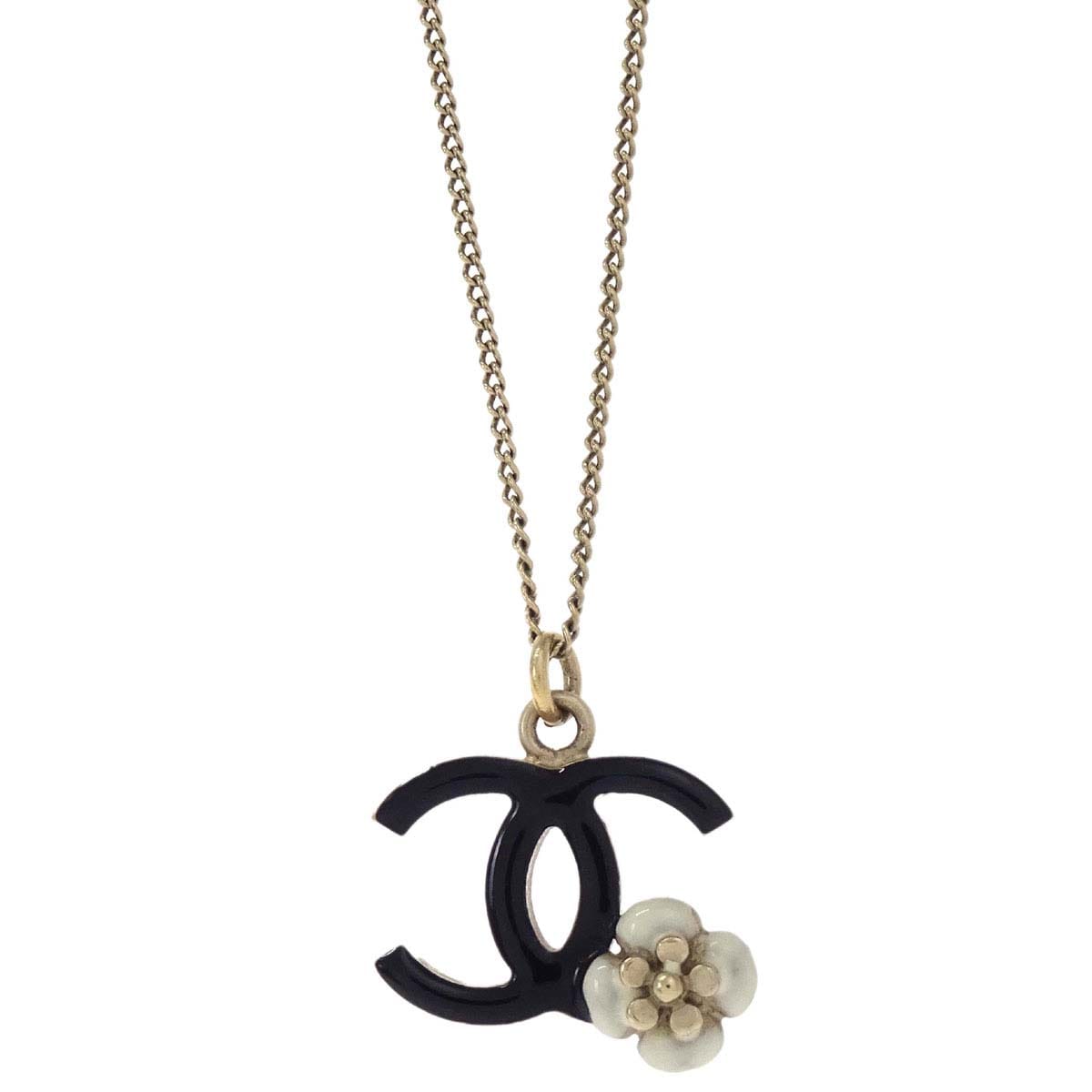 Chanel Gold Black CC Flower Pendant Necklace 0*A