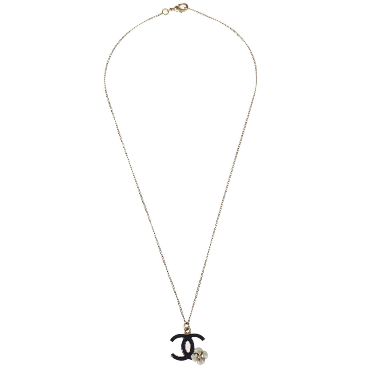 Chanel Gold Black CC Flower Pendant Necklace 0*A