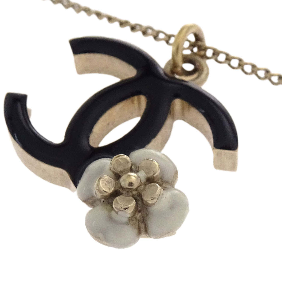 Chanel Gold Black CC Flower Pendant Necklace 0*A