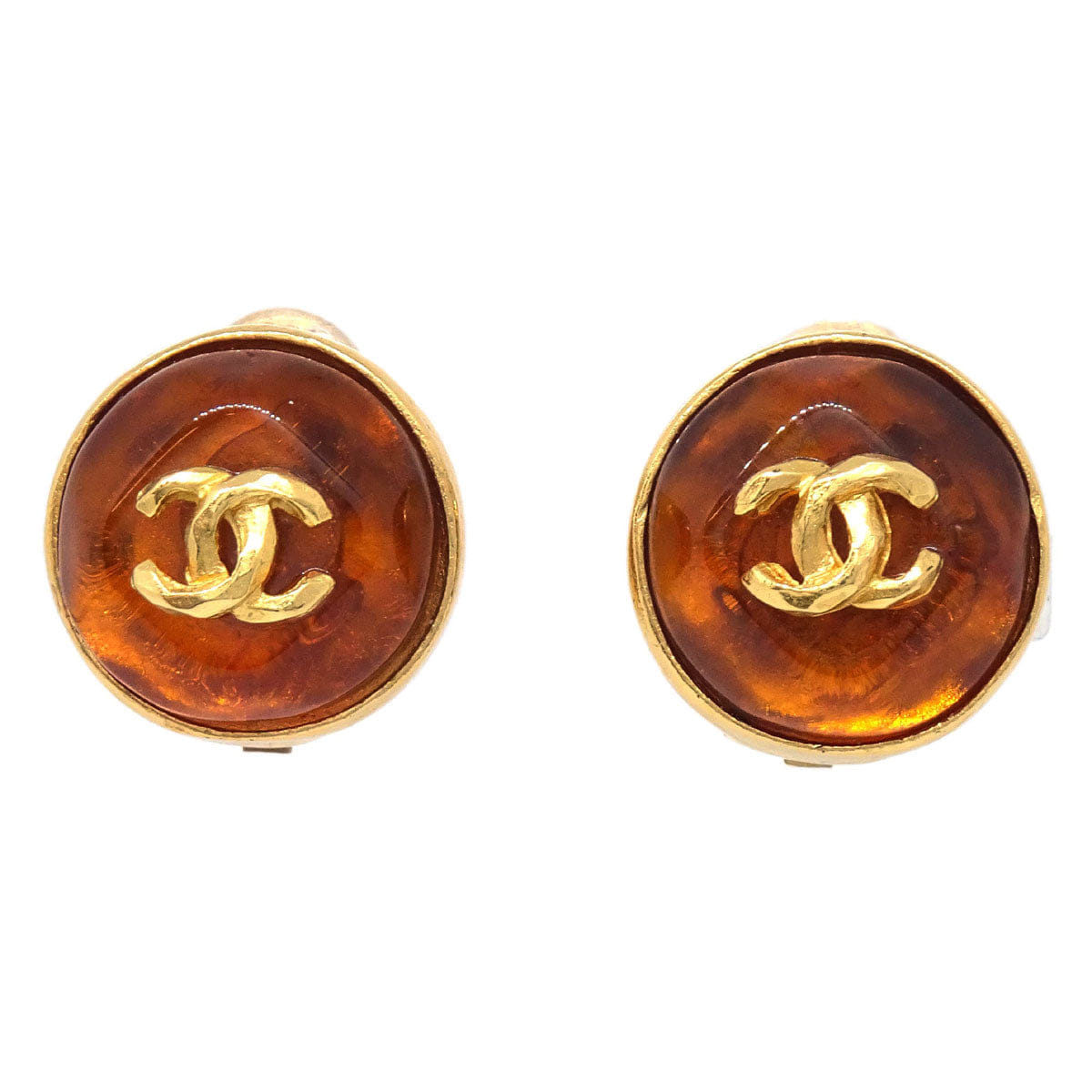 Chanel Button Clip - On Earrings Gold Brown Gripoix 99P