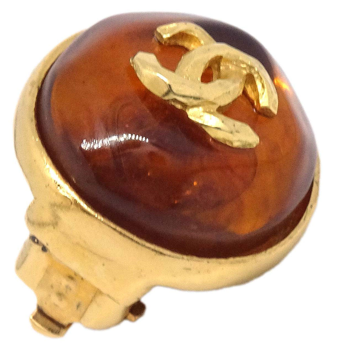 Chanel Button Clip - On Earrings Gold Brown Gripoix 99P