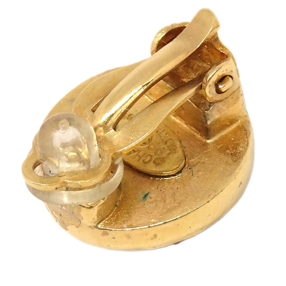 Chanel Button Clip - On Earrings Gold Brown Gripoix 99P