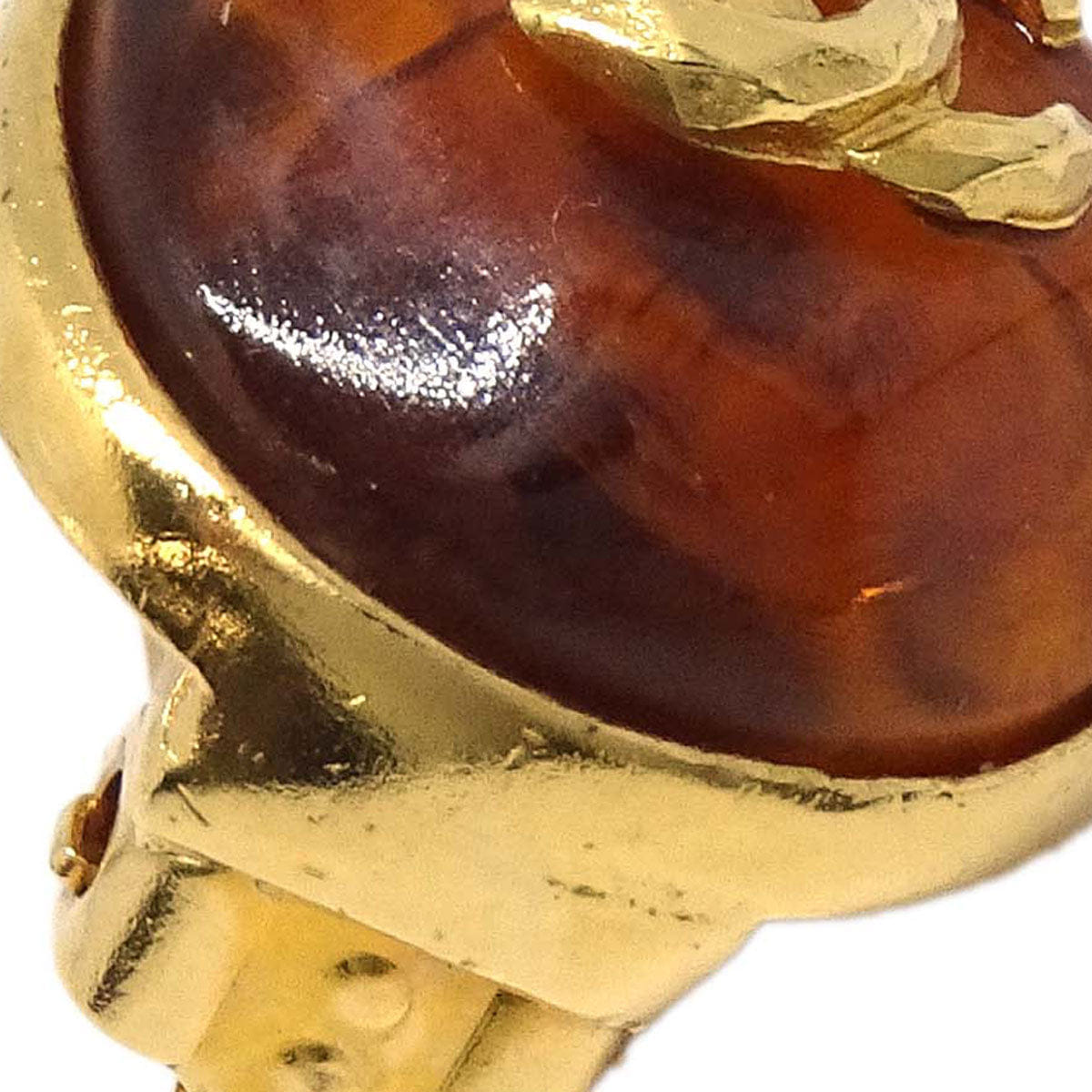 Chanel Button Clip - On Earrings Gold Brown Gripoix 99P