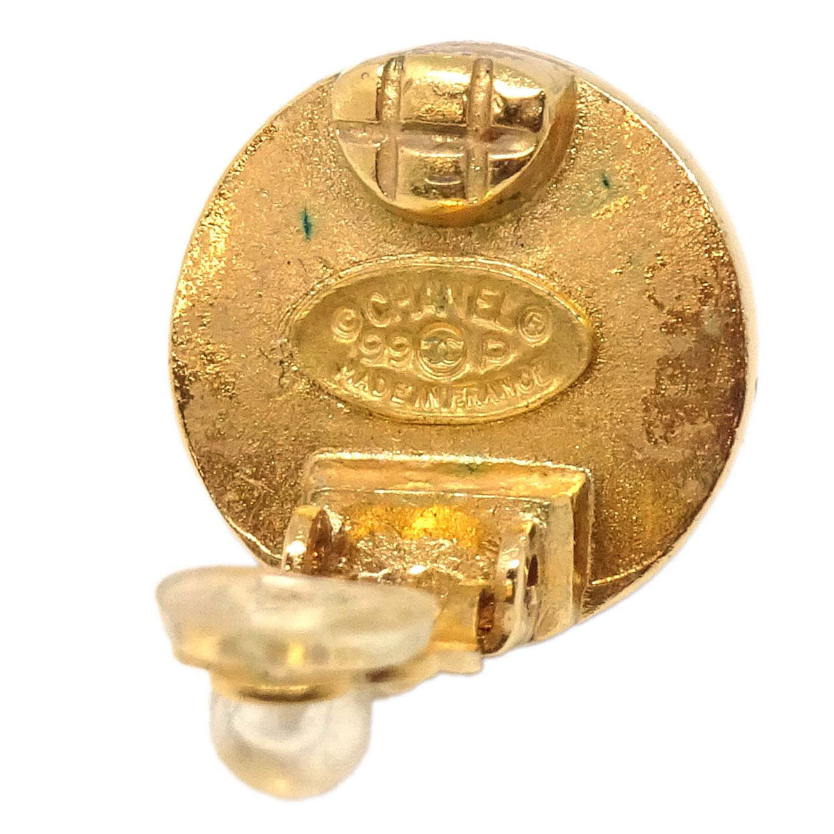 Chanel Button Clip - On Earrings Gold Brown Gripoix 99P