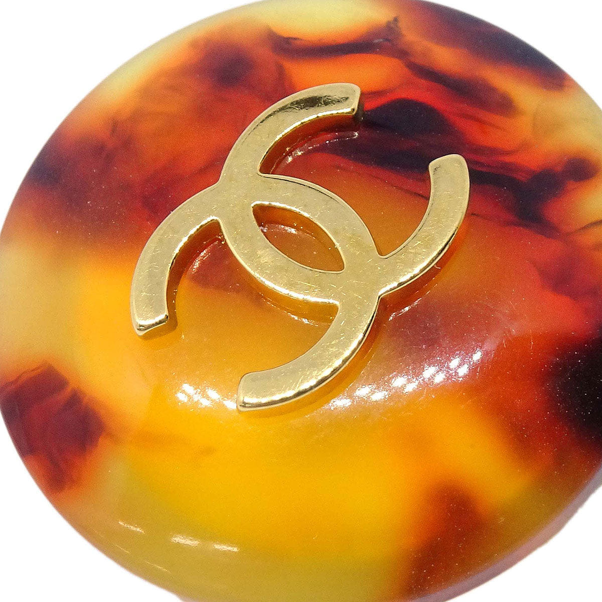 Chanel Button Clip - On Earrings Gold Brown Faux Tortoiseshell 97P