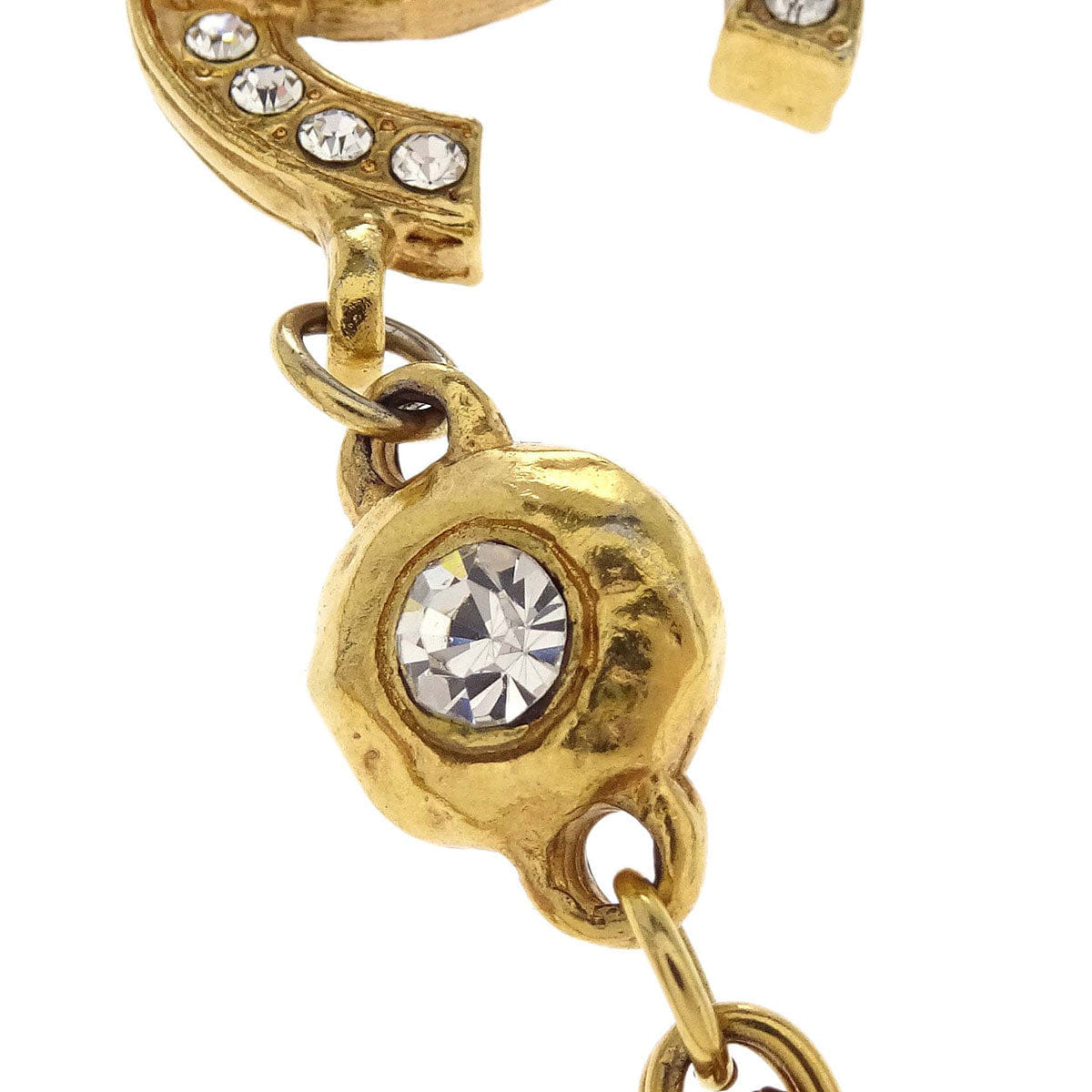 Chanel CC Chain Pendant Necklace Gold Rhinestone