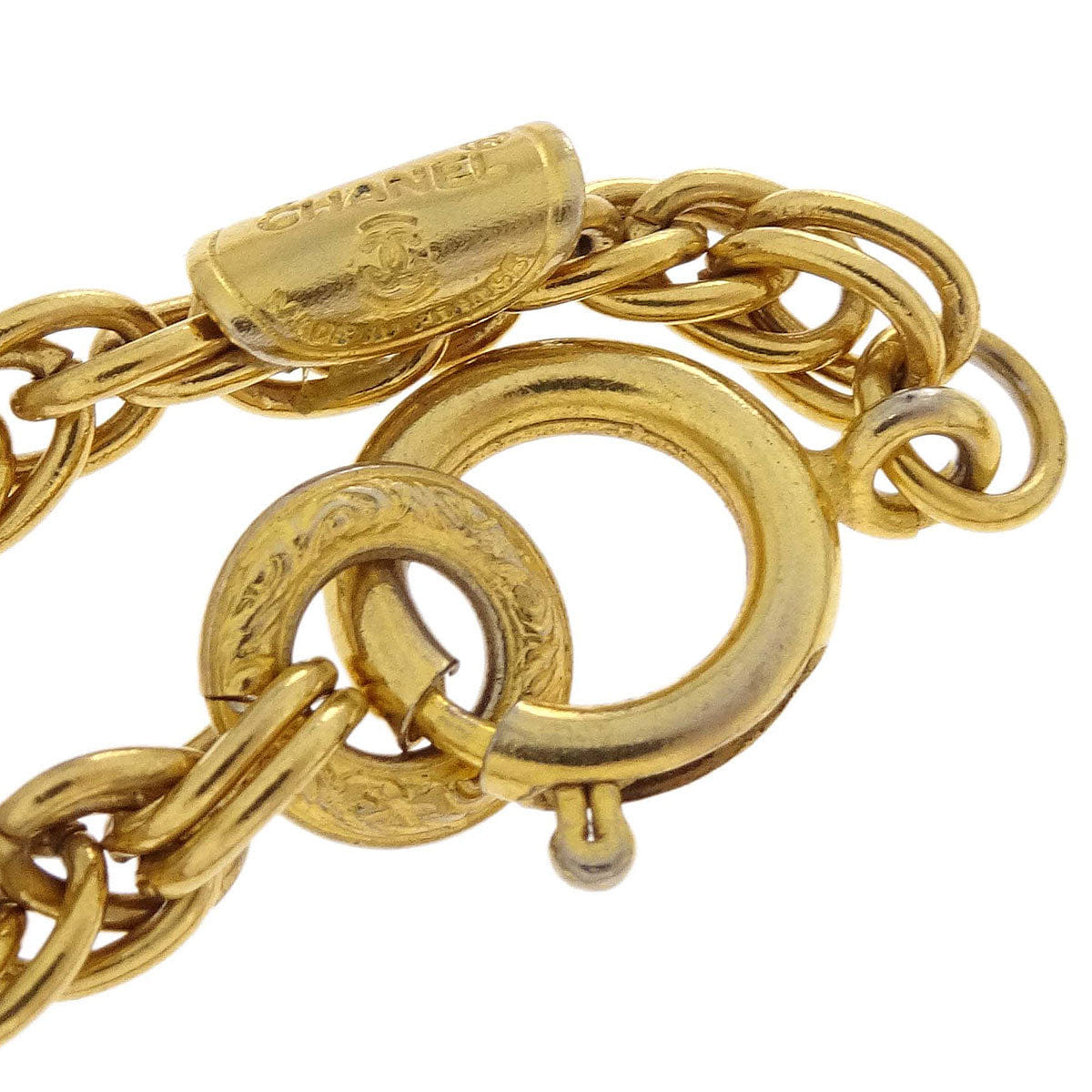 Chanel CC Chain Pendant Necklace Gold Rhinestone