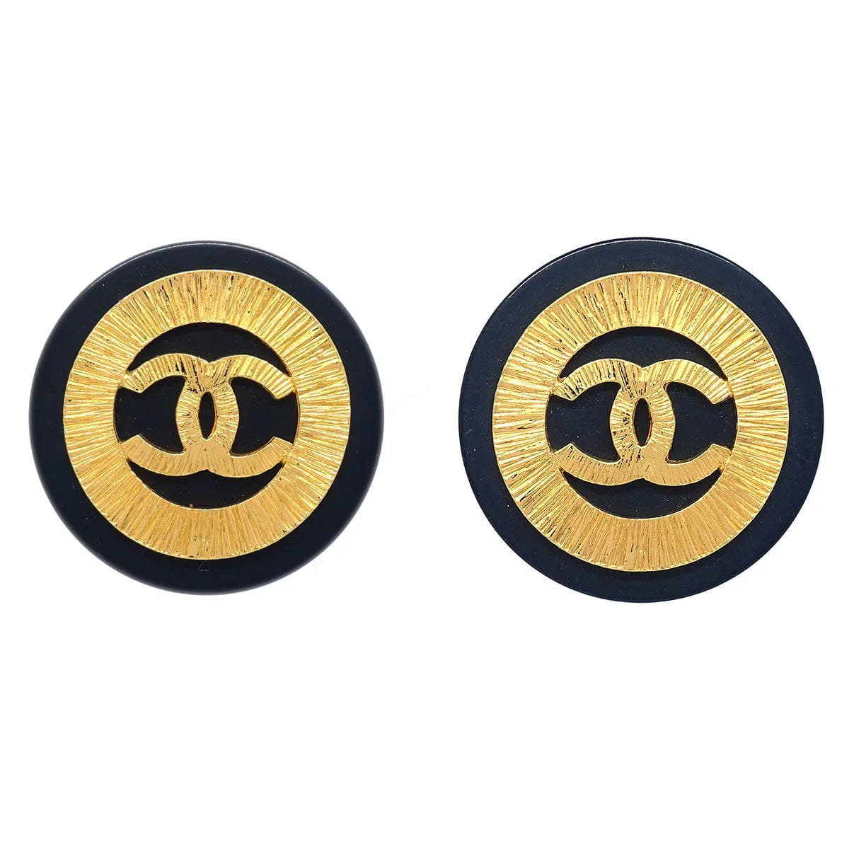 Chanel 1994 Button Earrings Black Clip - On 29