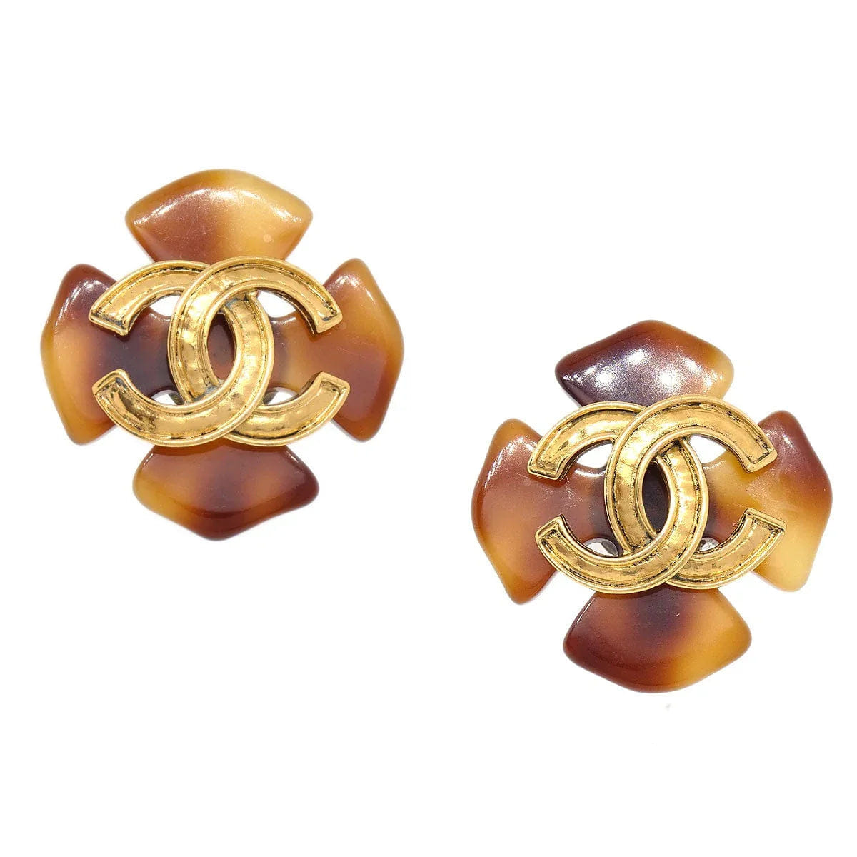 Chanel 1994 Tortoiseshell Earrings Clip - On Brown
