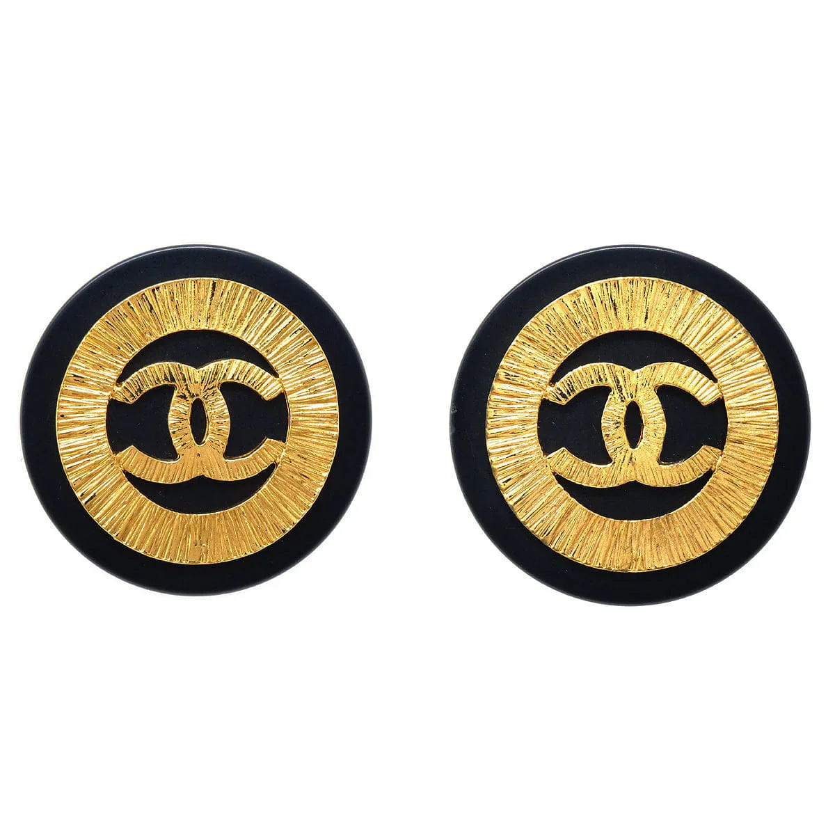 Chanel Huge Button Earrings Black Clip - On 29