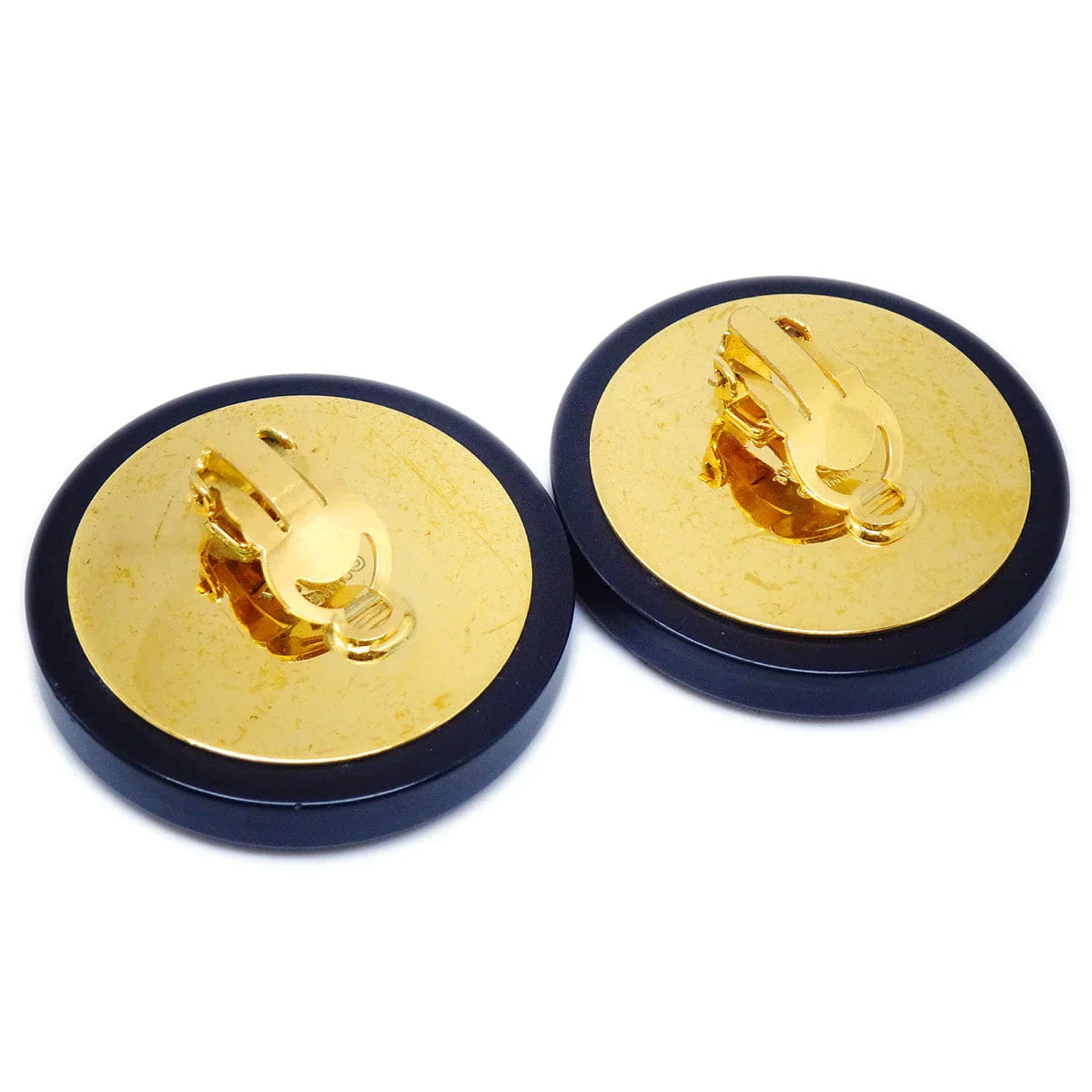 Chanel Huge Button Earrings Black Clip - On 29
