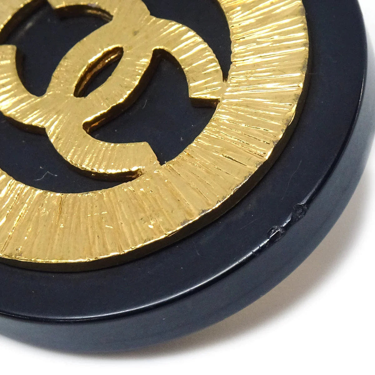 Chanel Huge Button Earrings Black Clip - On 29