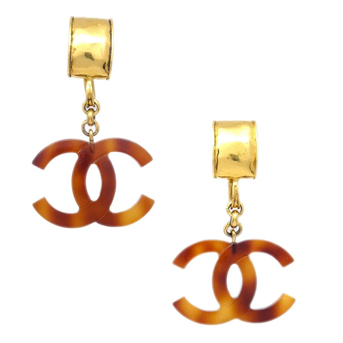 Chanel CC Dangle Earrings Gold Clip - On Brown 94P