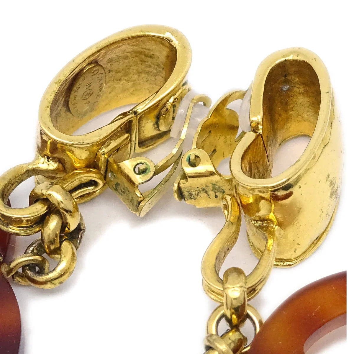 Chanel CC Dangle Earrings Gold Clip - On Brown 94P