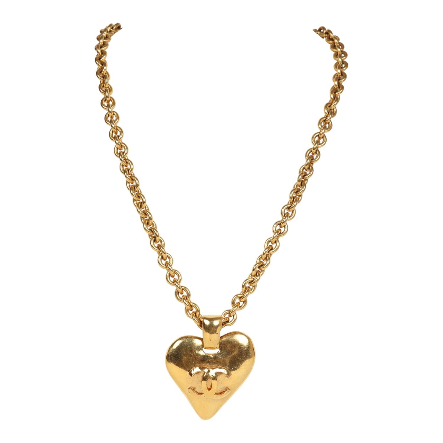 Chanel Vintage Chanel 24K Gold Plated Gold CC Heart Pendant Necklace