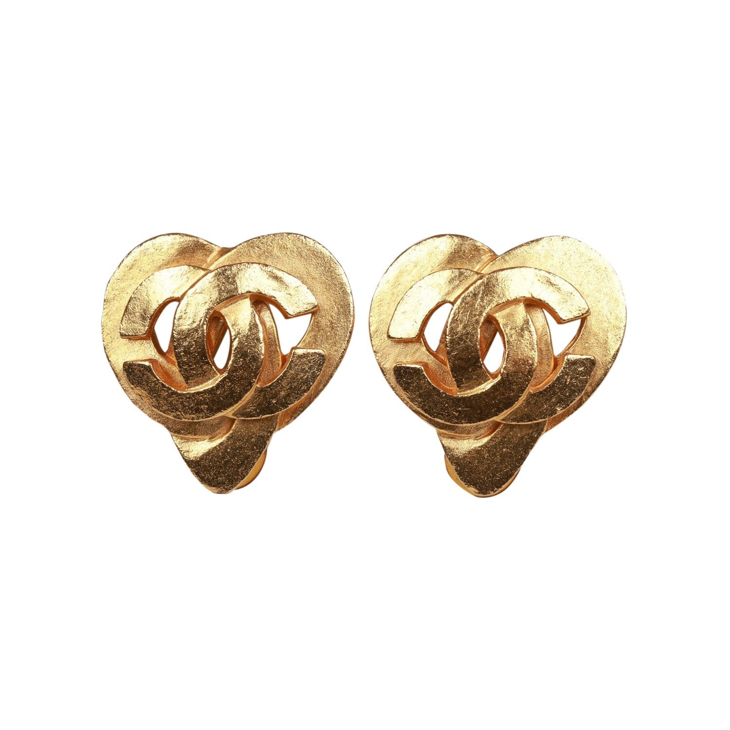 Chanel Vintage Chanel 24K Gold Plated CC Heart Earrings