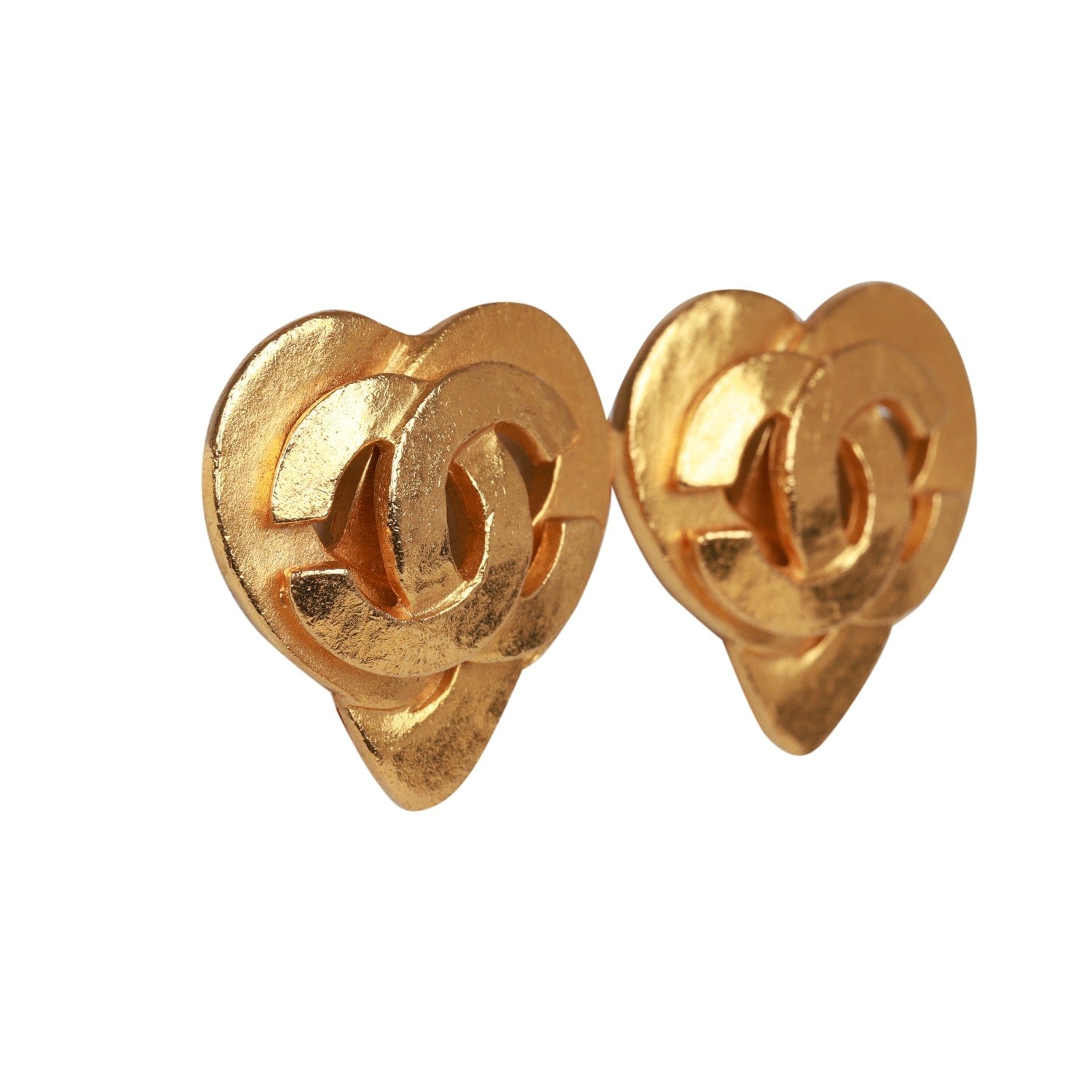 Chanel Vintage Chanel 24K Gold Plated CC Heart Earrings