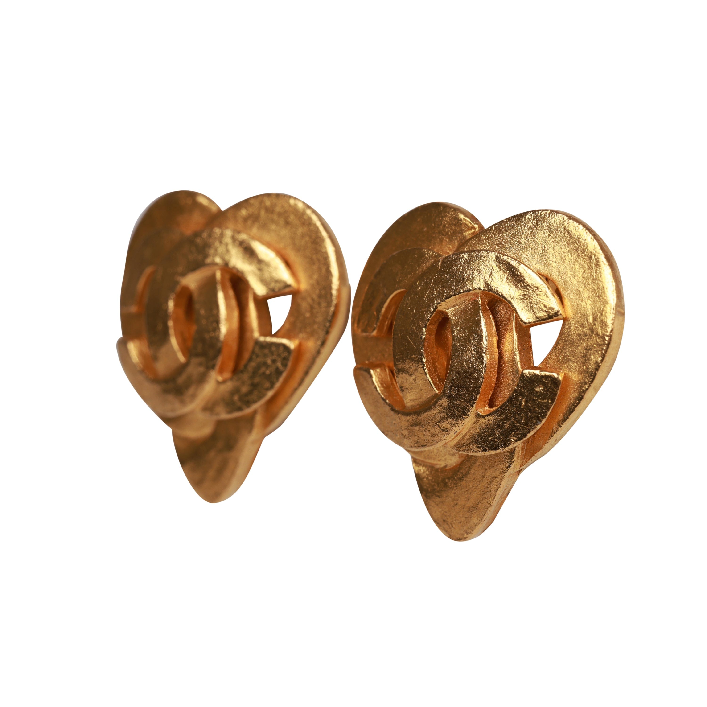 Chanel Vintage Chanel 24K Gold Plated CC Heart Earrings