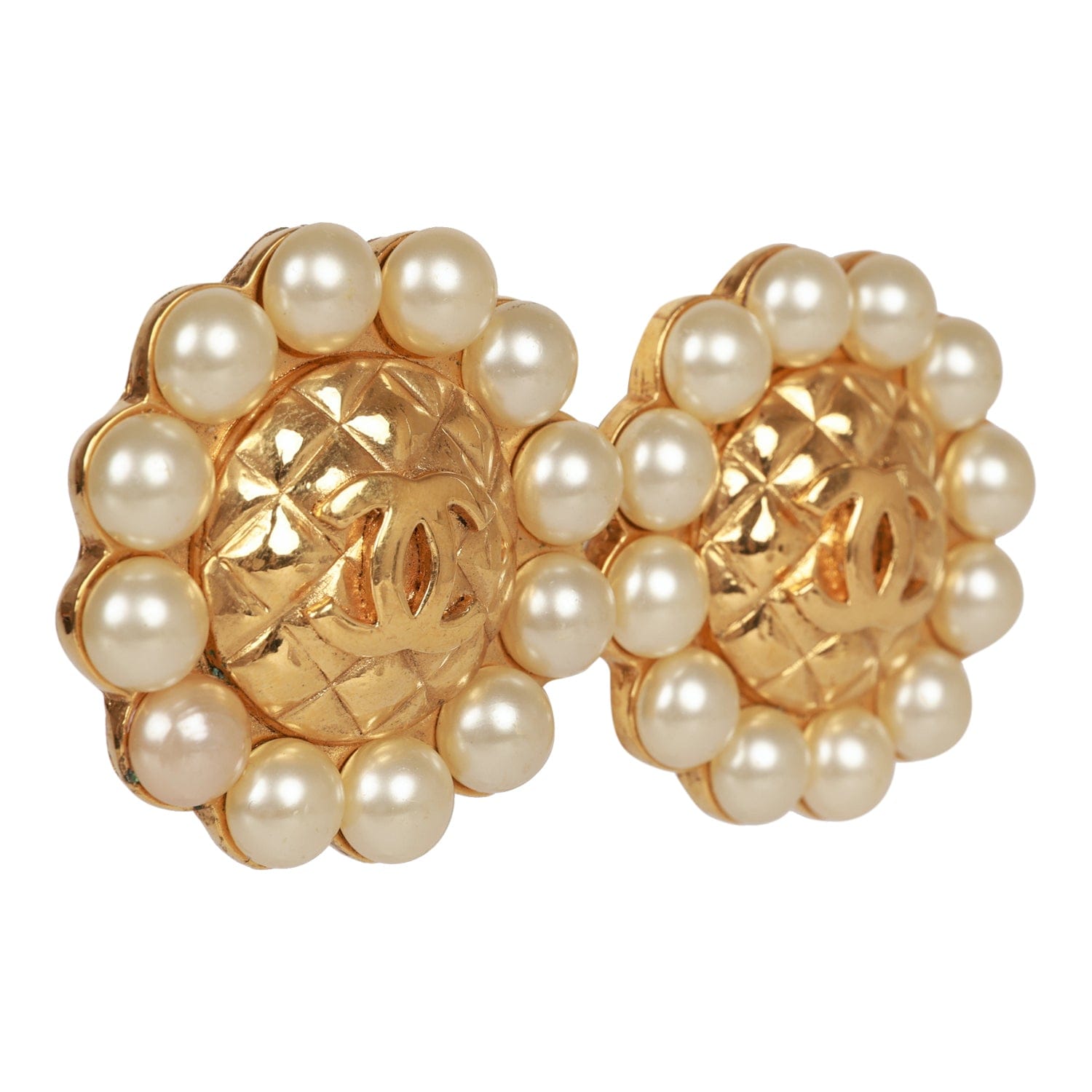 Chanel Vintage Chanel 24K Gold Plated CC Logo Pearl Circle Earrings