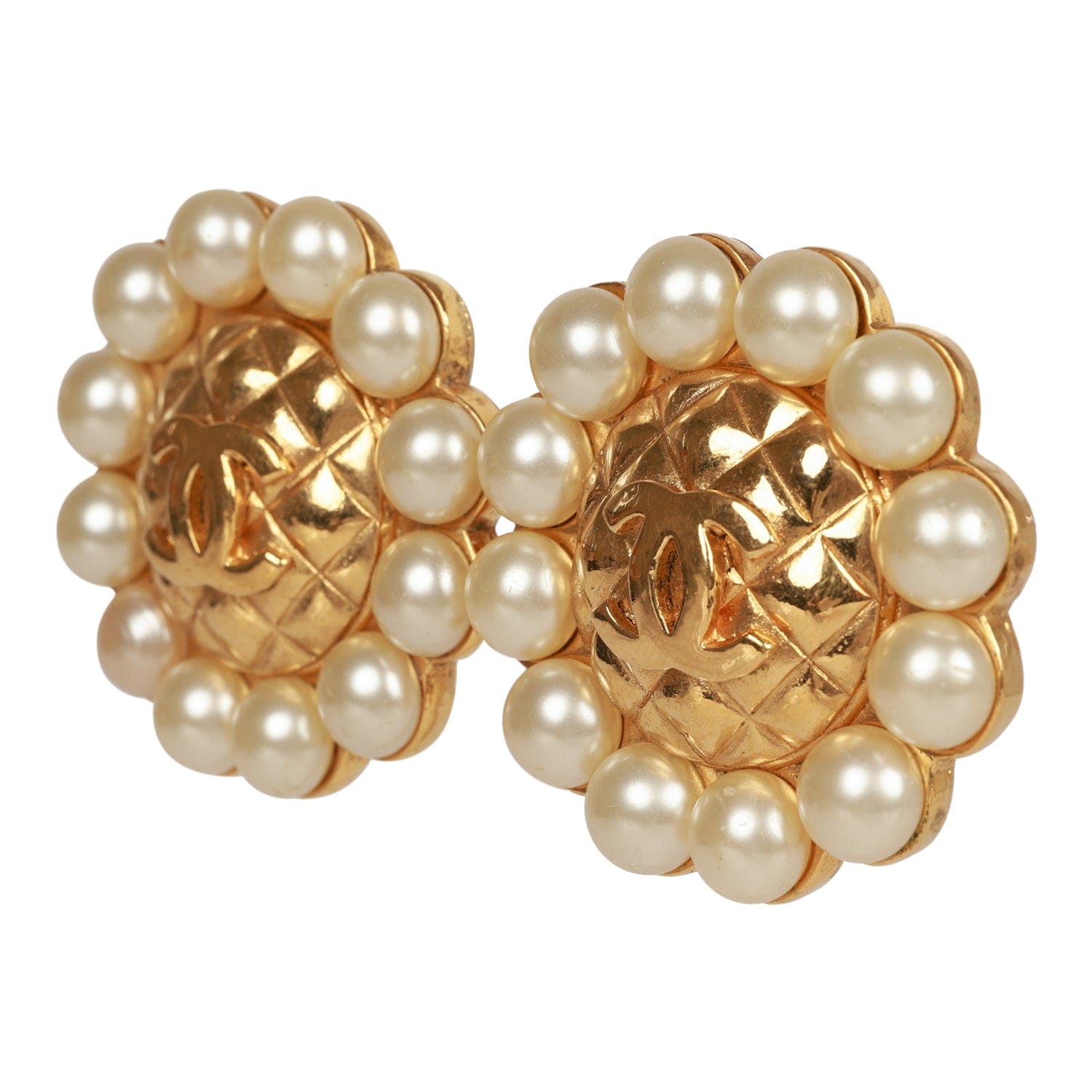 Chanel Vintage Chanel 24K Gold Plated CC Logo Pearl Circle Earrings