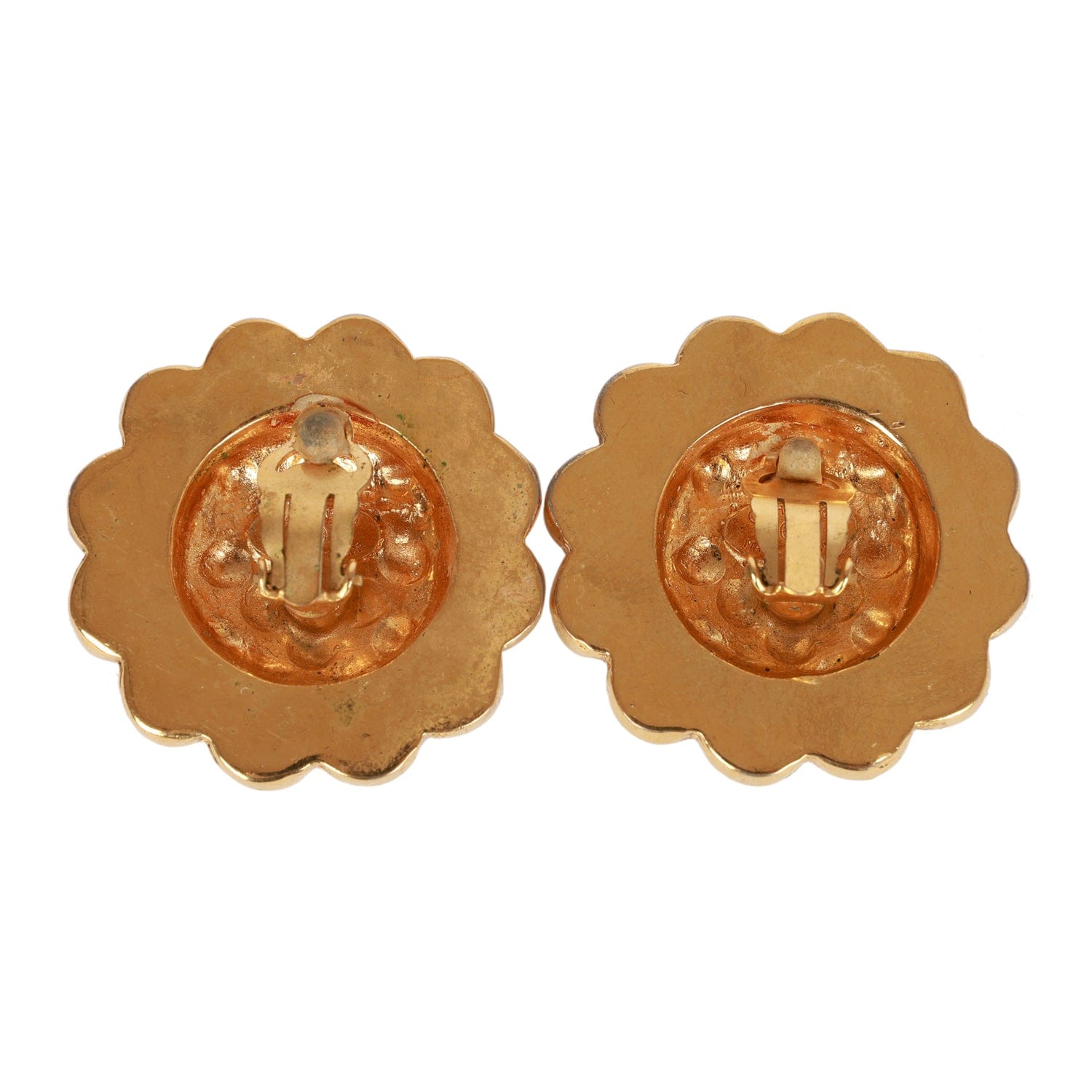 Chanel Vintage Chanel 24K Gold Plated CC Logo Pearl Circle Earrings