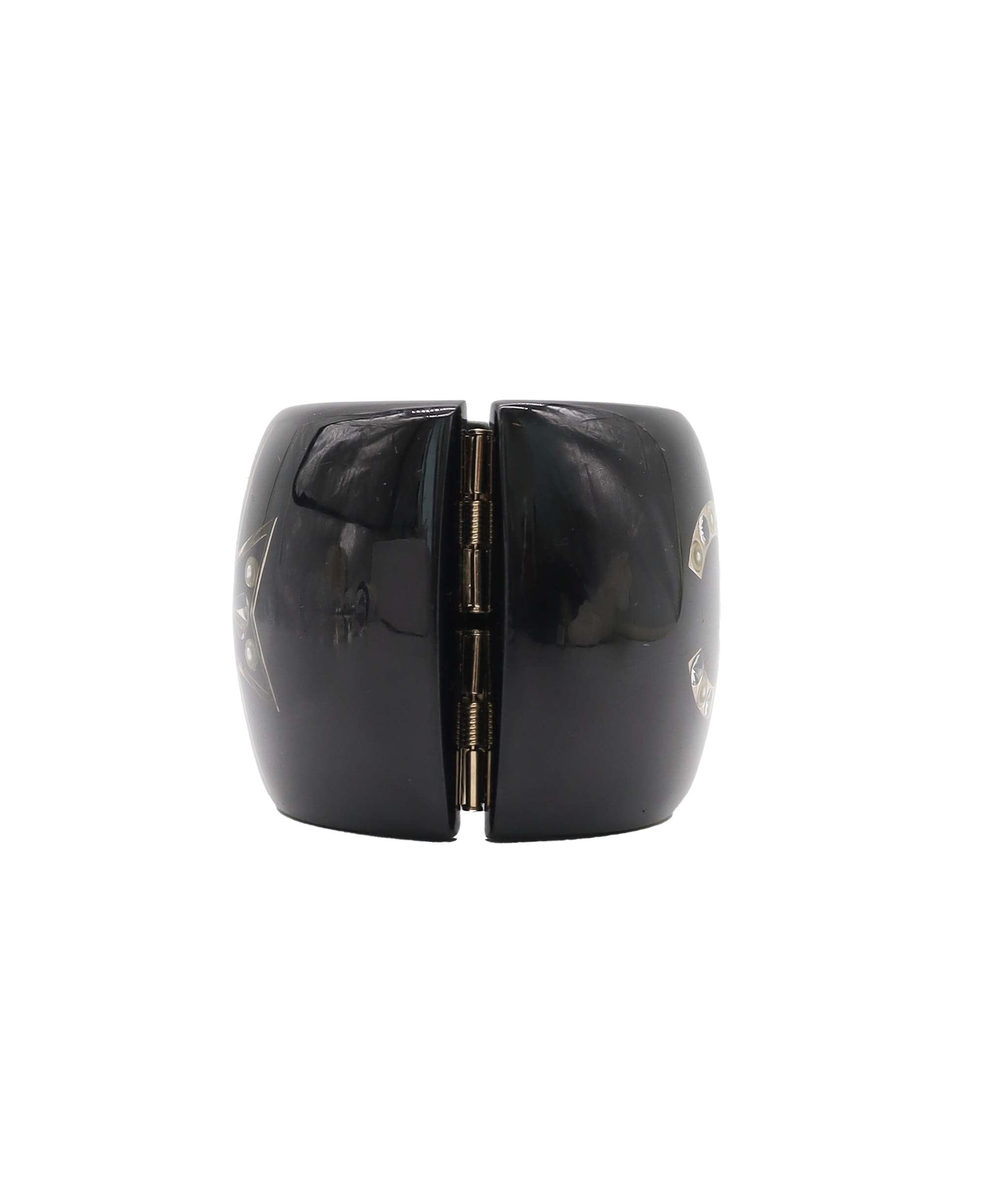 CHANEL RESIN CRYSTAL CUFF BRACELET BLACK ASC7320
