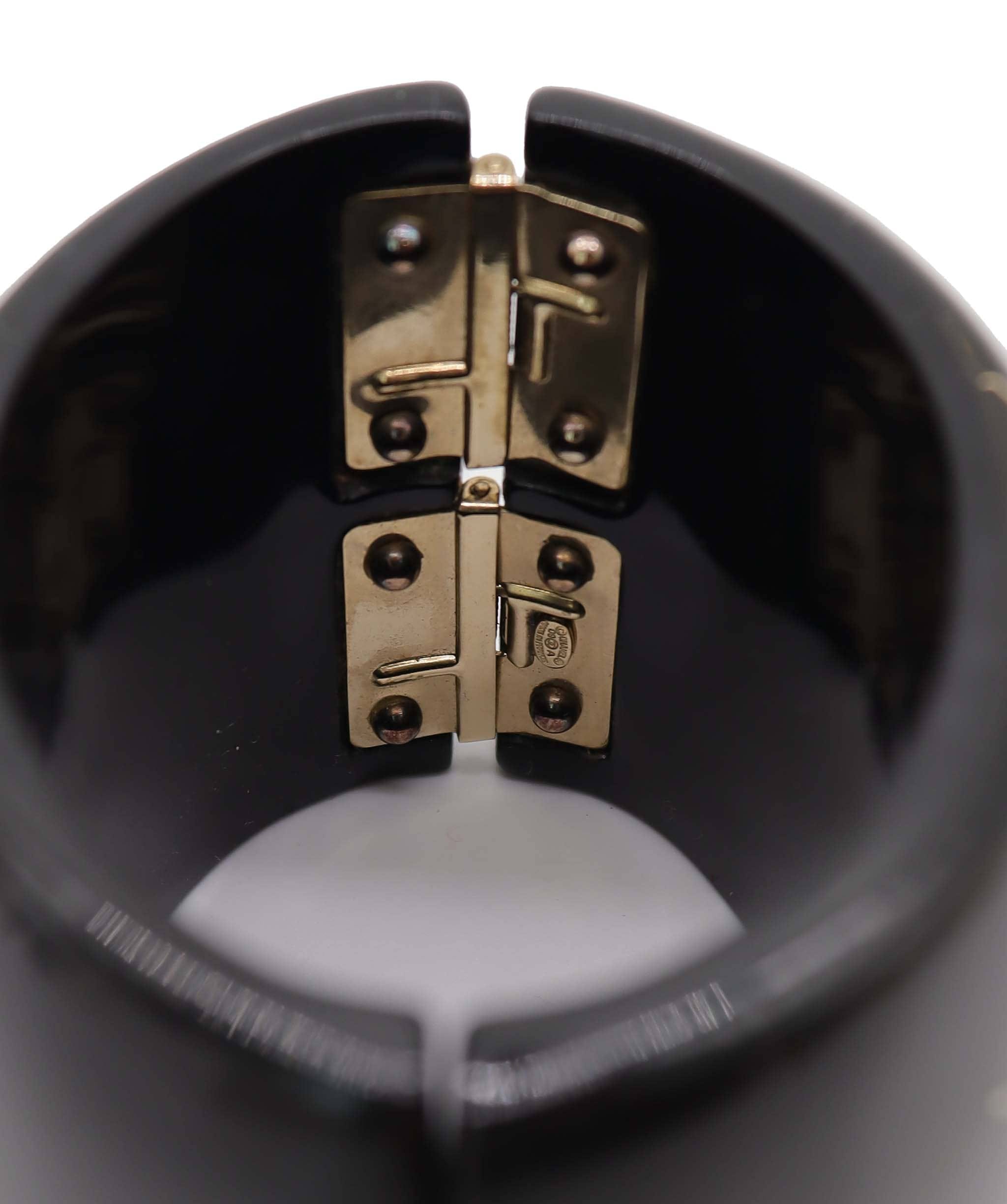 CHANEL RESIN CRYSTAL CUFF BRACELET BLACK ASC7320