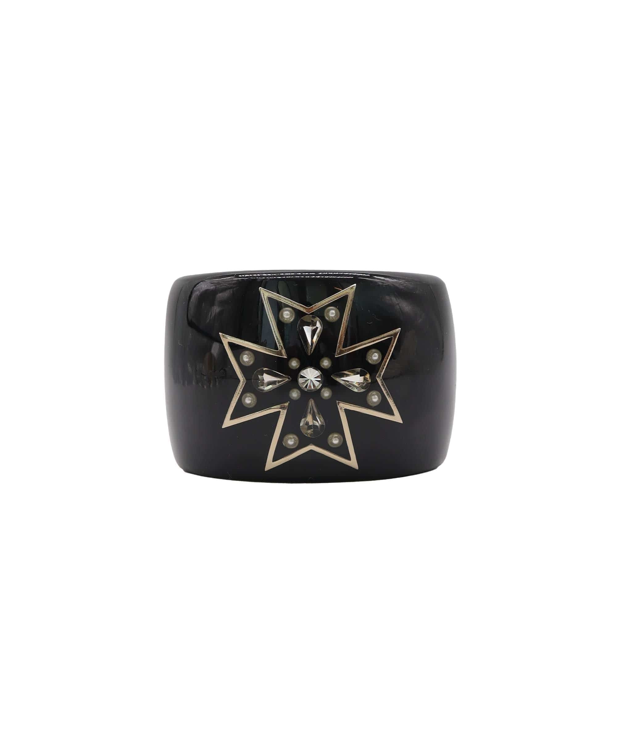 CHANEL RESIN CRYSTAL CUFF BRACELET BLACK ASC7320
