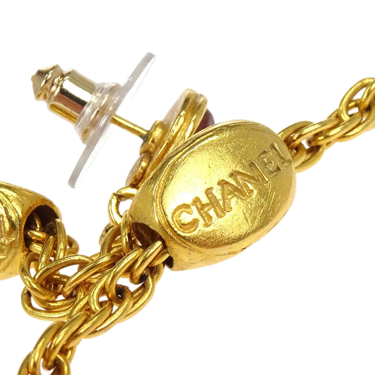 Chanel Dangle Pierced Earrings Gripoix Gold 99A