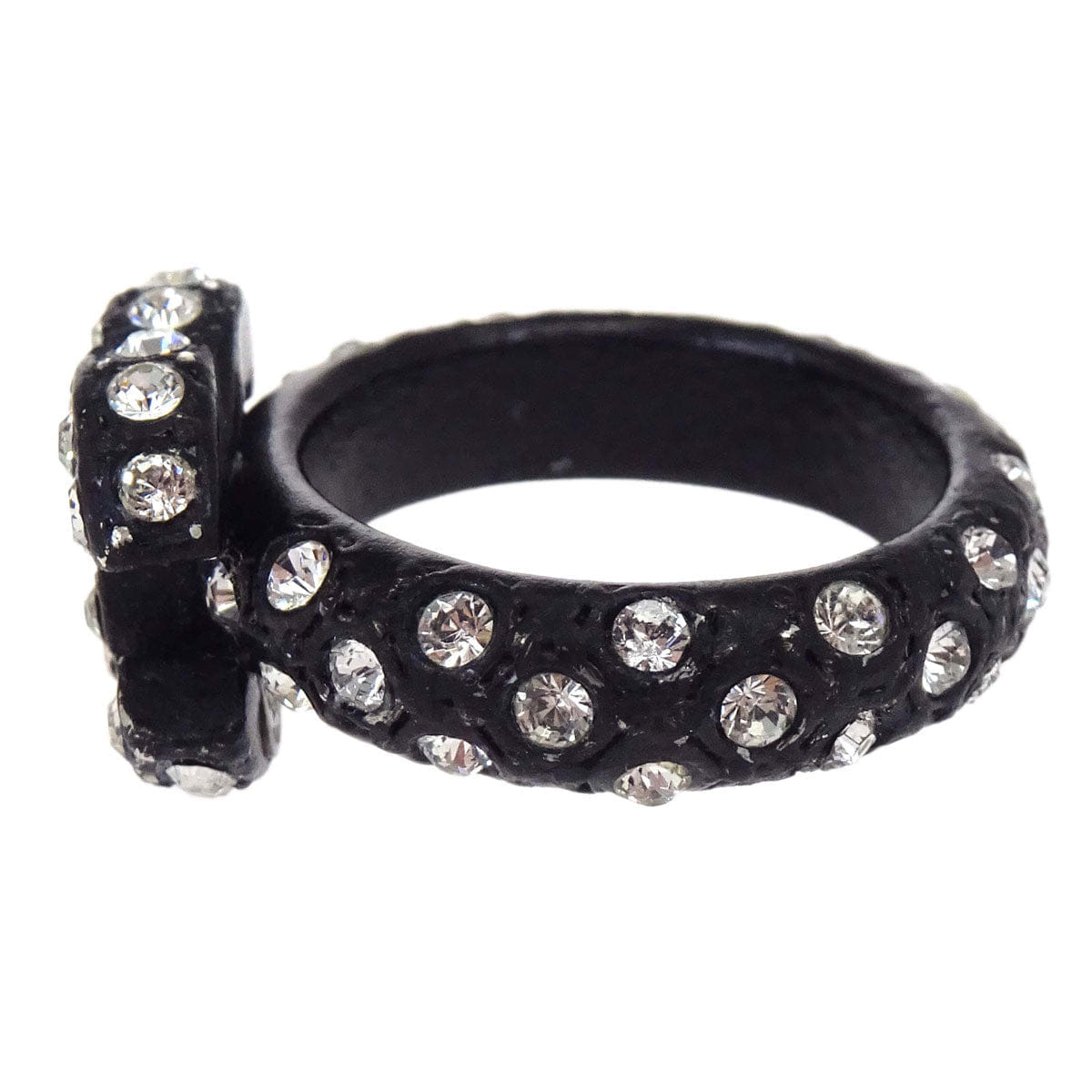 Chanel Ring Acrylic Rhinestone CC Black #52 02A