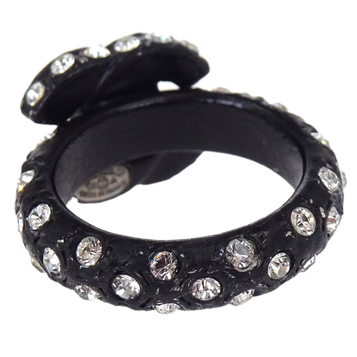 Chanel Ring Acrylic Rhinestone CC Black #52 02A
