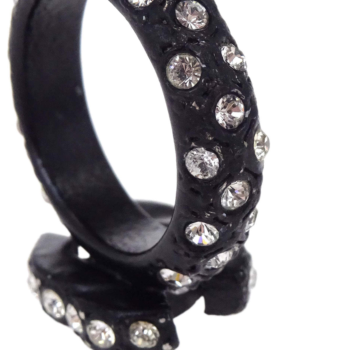 Chanel Ring Acrylic Rhinestone CC Black #52 02A