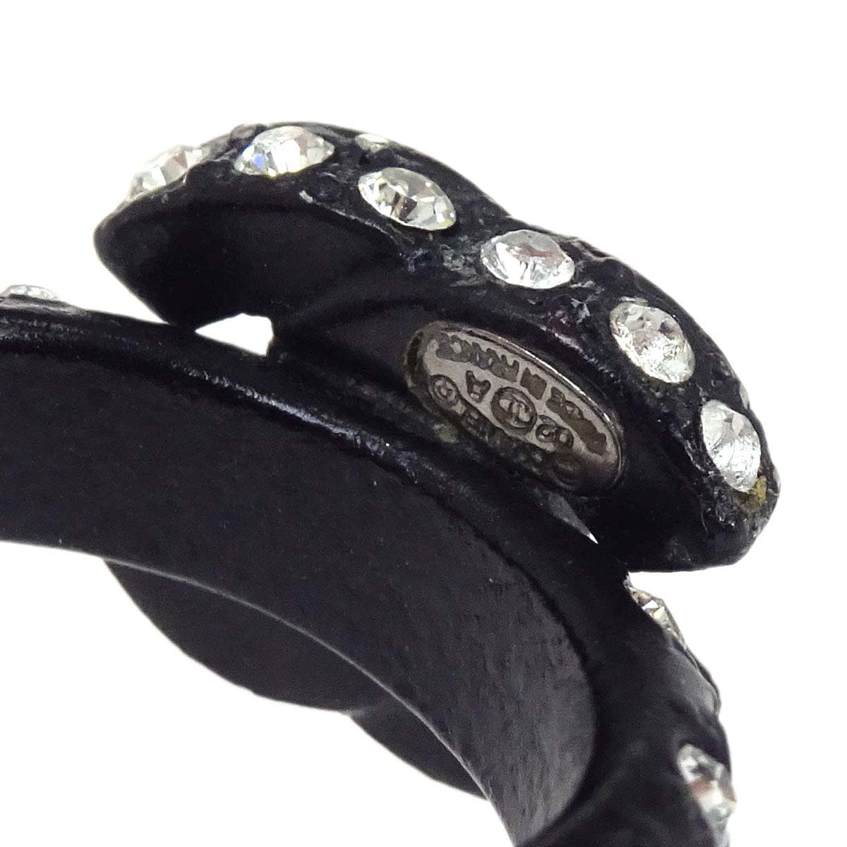 Chanel Ring Acrylic Rhinestone CC Black #52 02A