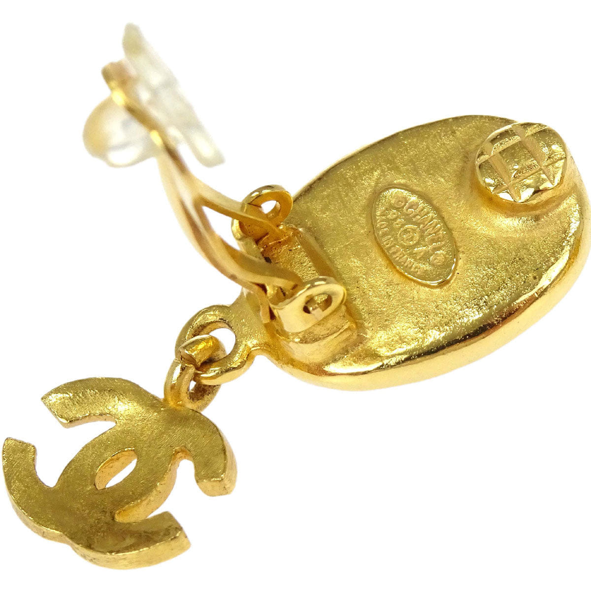 Chanel Dangle CC Oval Clip - On Earrings Gold Tiger's Eye 95A