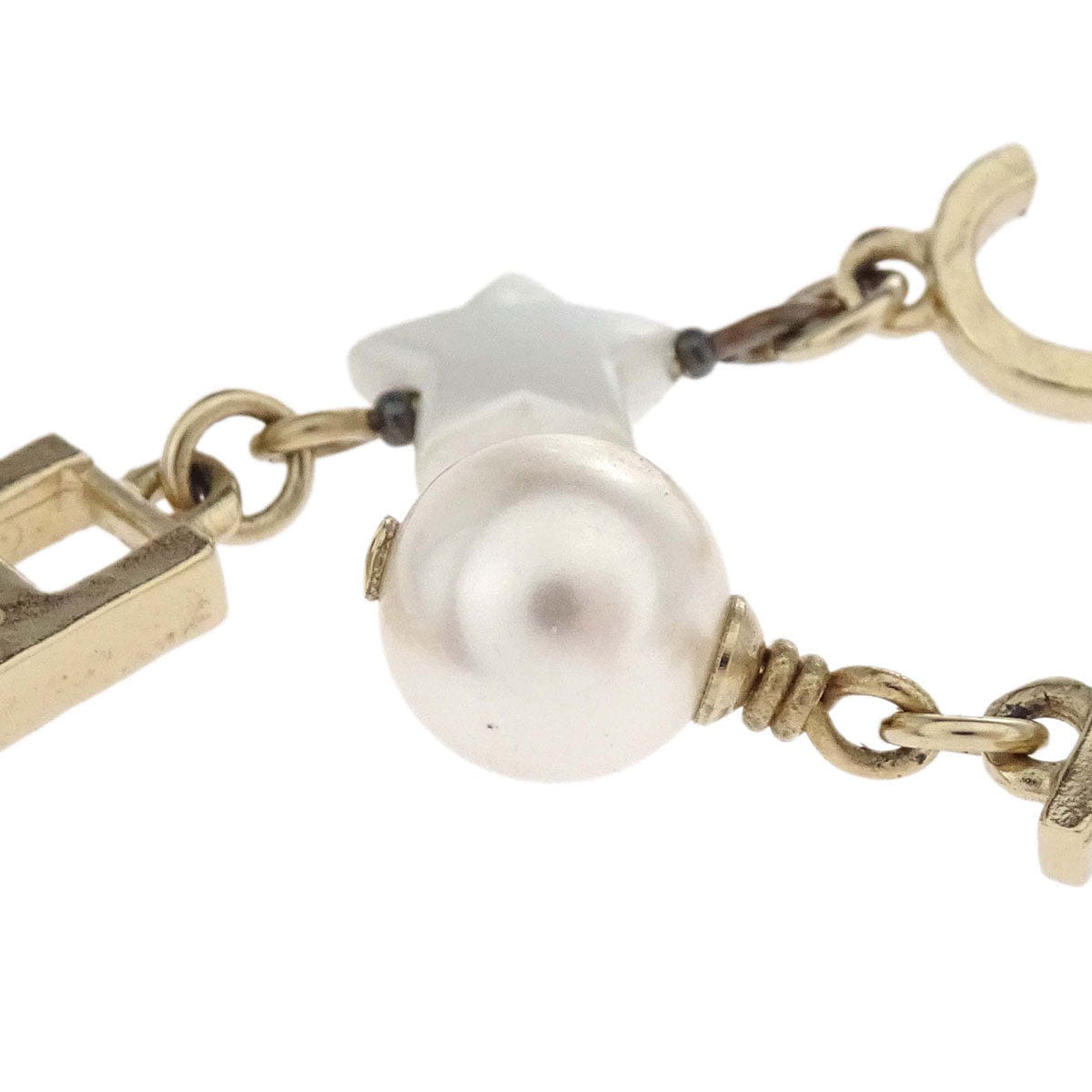 Chanel Dangle Pierced Earrings CC Logo Costume Pearl Gold