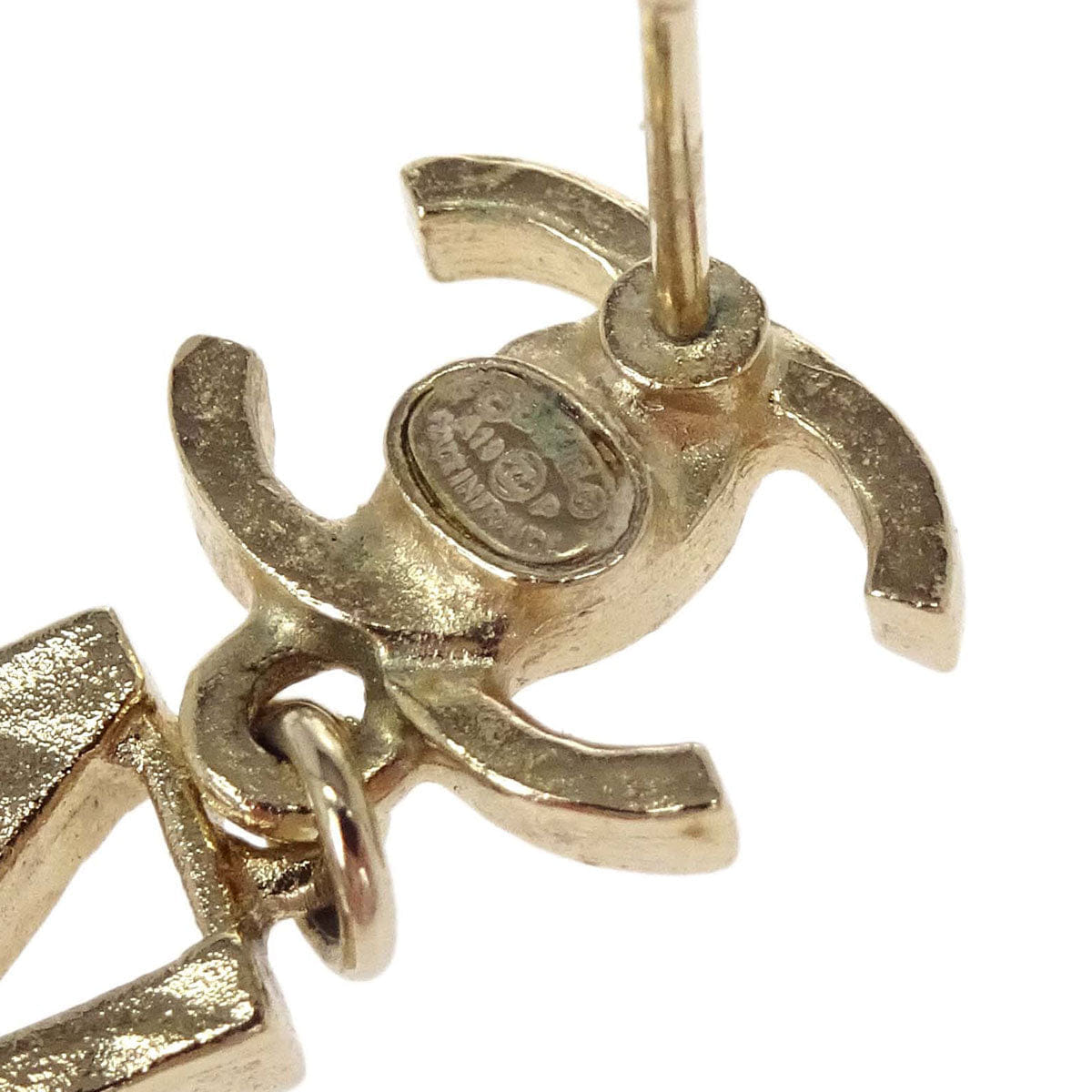Chanel Dangle Pierced Earrings CC Logo Costume Pearl Gold