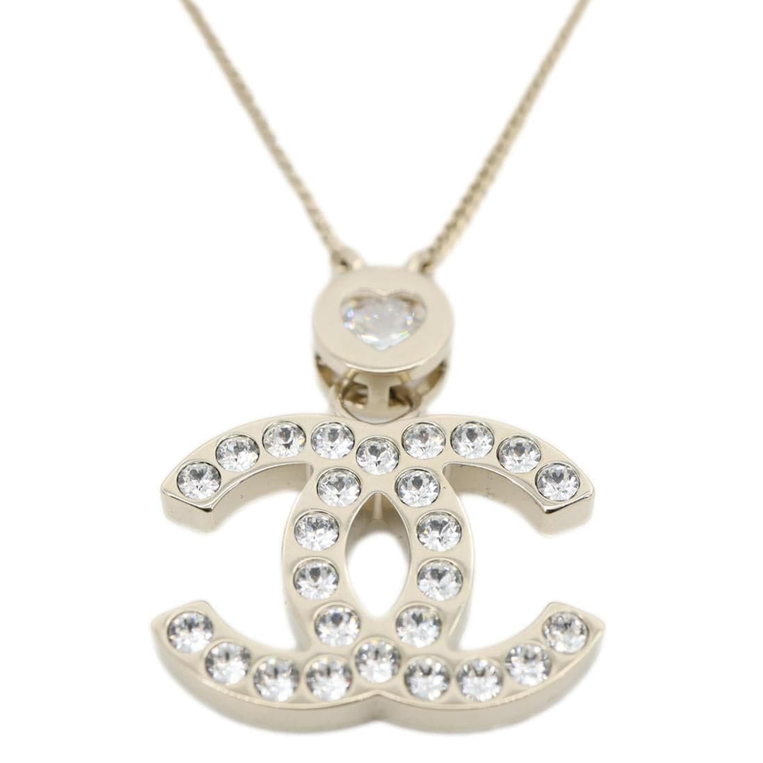 CHANEL Pave Crystal CC Logo Metal Necklace Gold