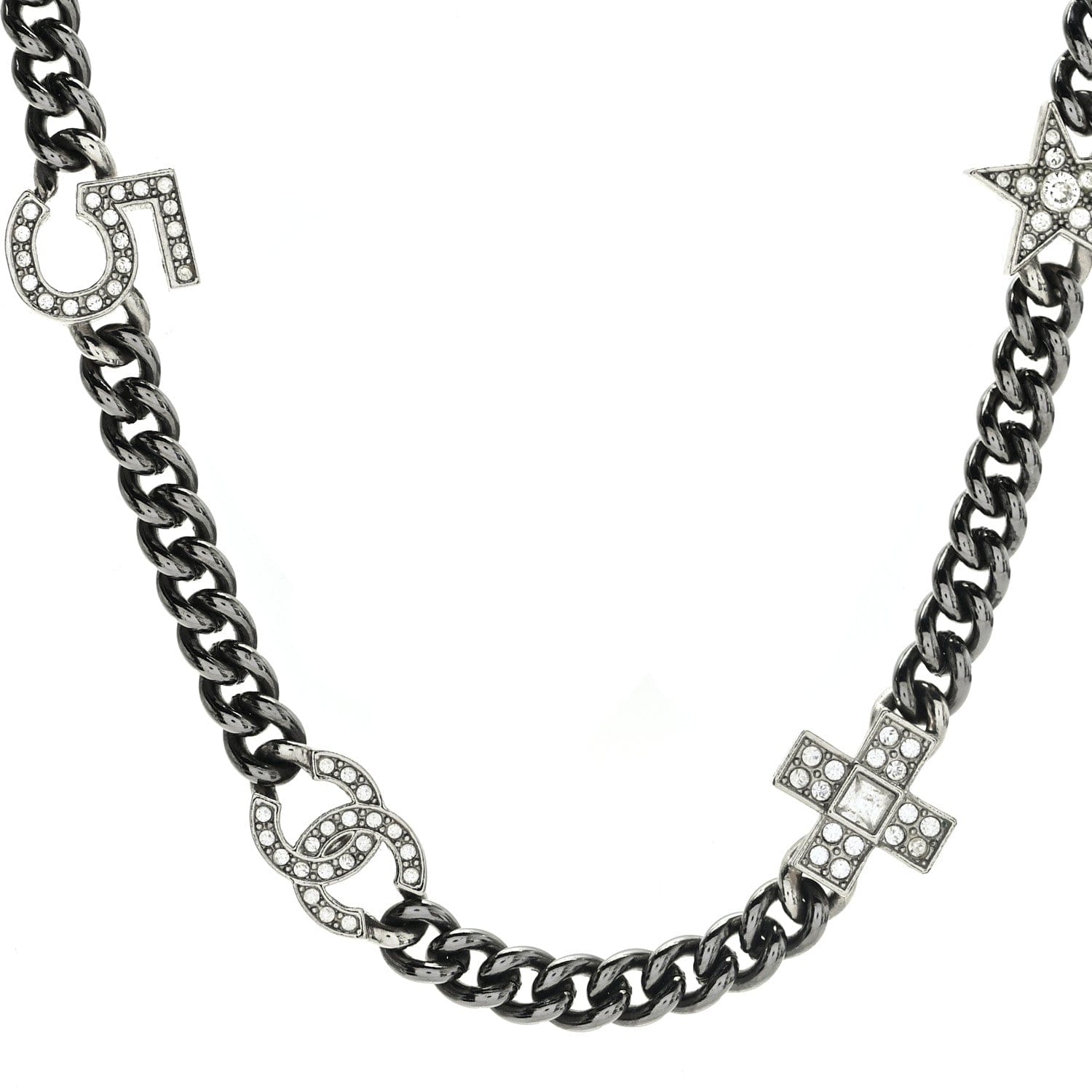 Chanel Crystal CC Lucky Symbols Choker Necklace Silver