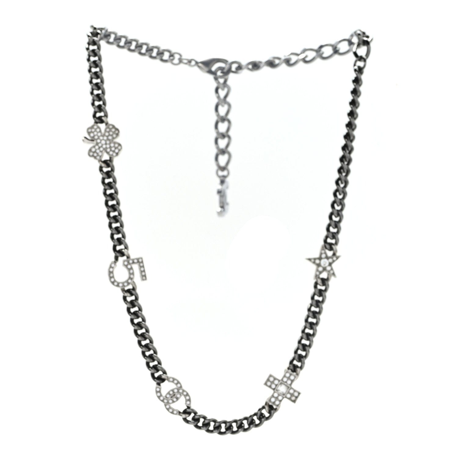 Chanel Crystal CC Lucky Symbols Choker Necklace Silver