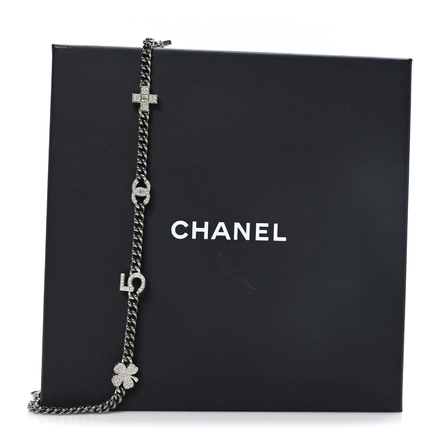 Chanel Crystal CC Lucky Symbols Choker Necklace Silver